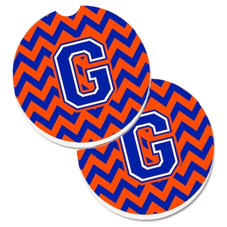 Carolines Treasures Letter G Chevron Orange and Blue Set of 2 Cup Holder Car Coaster CJ1044-GCARC